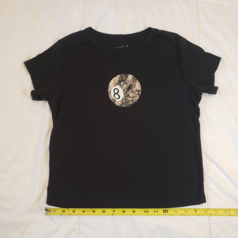 Women's Camo 8 Ball Black Tee T-Shirt Size L Large Social Scene Short Sleeve